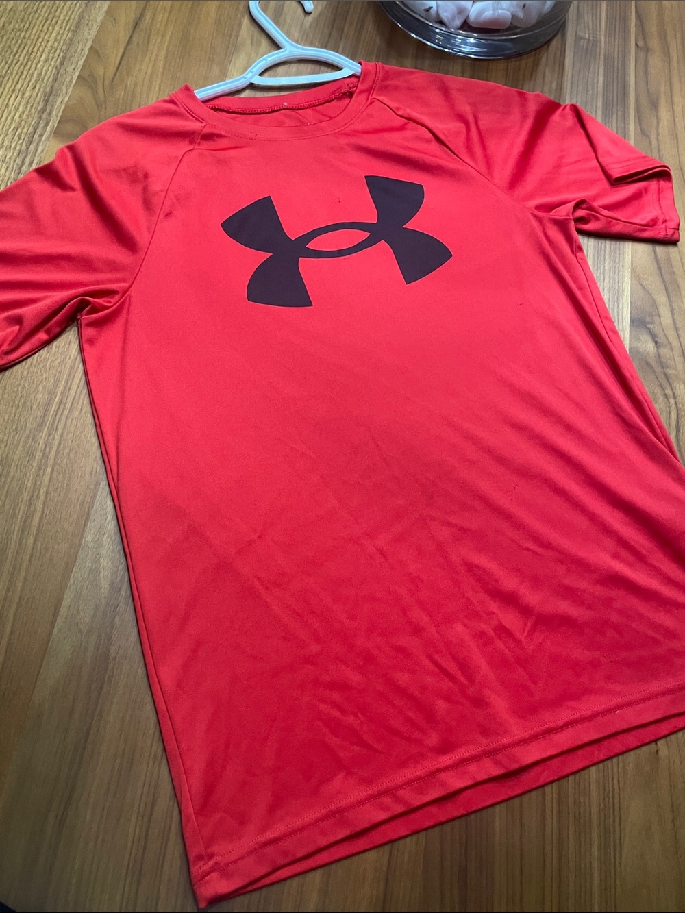 Under Armour Youth Large Red Long-Sleeve Athleticism Tee with Black Logo